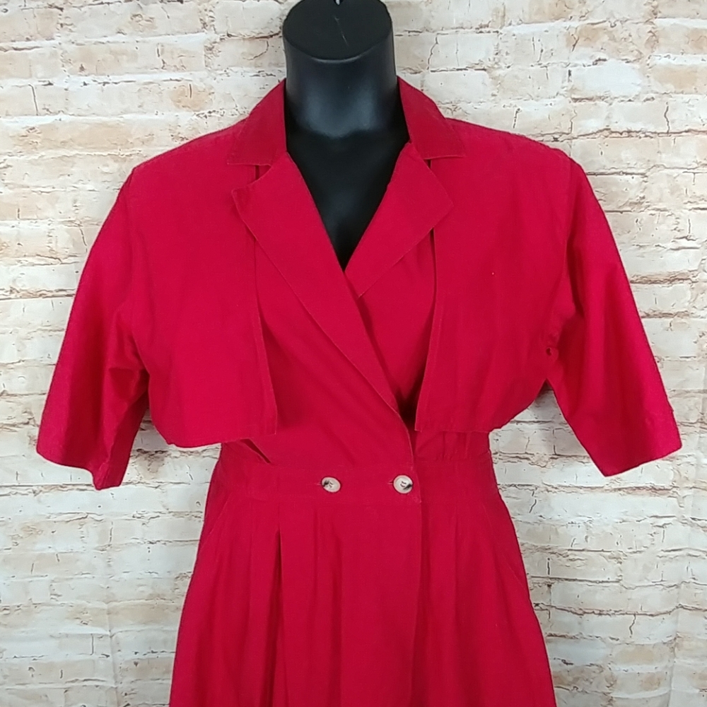1431 Red Vintage look Shirt dress SZ 14 - Picture 2 of 5